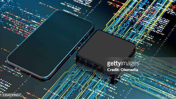 cpu and computer chip concept  central computer processor with smart phone - cpu stock pictures, royalty-free photos & images