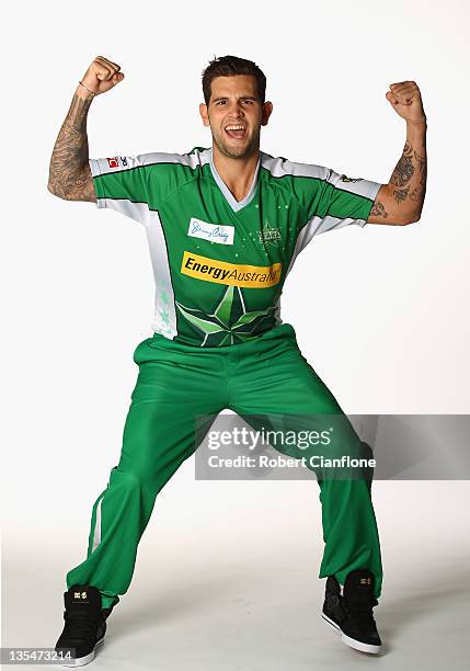 Jade Dernbach of the Melbourne Stars poses during a Melbourne Stars headshots session at the Melbourne Cricket Ground on December 11, 2011 in...