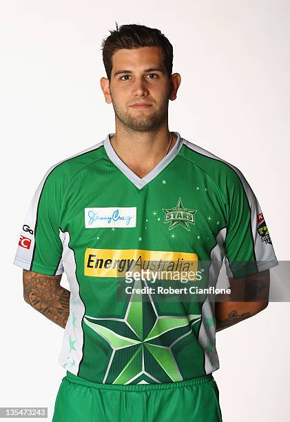 Jade Dernbach of the Melbourne Stars poses during a Melbourne Stars headshots session at the Melbourne Cricket Ground on December 11, 2011 in...