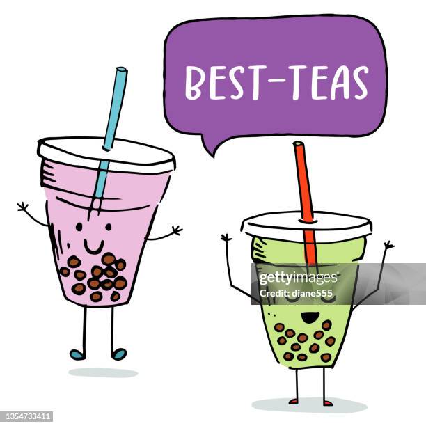 silly boba tea pun greeting card - coffee take away cup simple stock illustrations