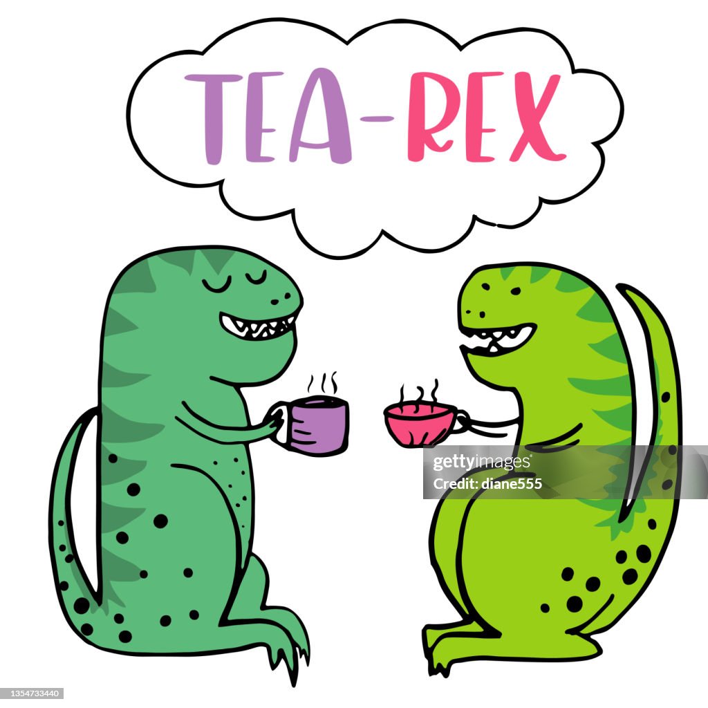 Silly Trex Tea Pun Greeting Card High-Res Vector Graphic - Getty