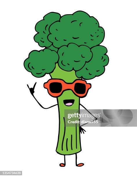 illustrazioni stock, clip art, cartoni animati e icone di tendenza di divertente personaggio kawaii dei cartoni animati broccoli - broccolo