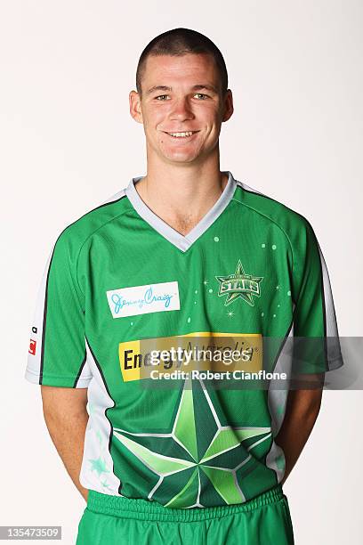 Peter Handscomb of the Melbourne Stars poses during a Melbourne Stars headshots session at the Melbourne Cricket Ground on December 11, 2011 in...