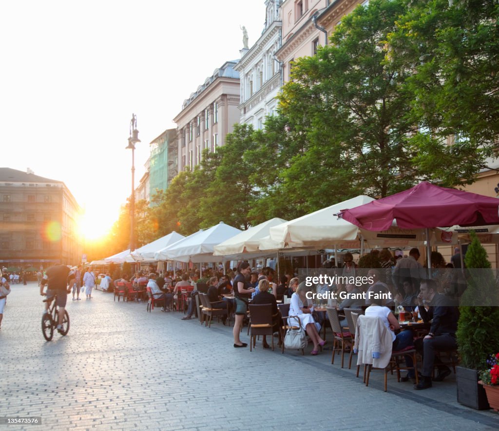 Cafes at sunset.