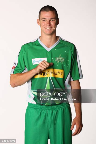 Peter Handscomb of the Melbourne Stars poses during a Melbourne Stars headshots session at the Melbourne Cricket Ground on December 11, 2011 in...