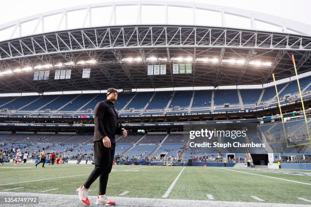 Watt of the Arizona Cardinals on the sidelines before the game against the Seattle Seahawks at Lumen Field on November 21, 2021 in Seattle,...