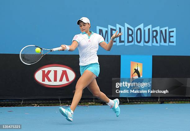 Year old Ashleigh Barty of Queensland during her match against Olivia Rogowska of Victoria at Melbourne Park on December 11, 2011 in Melbourne,...