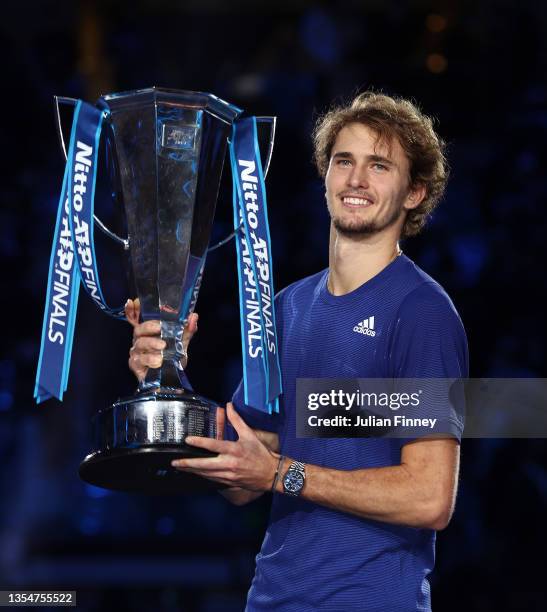 Alexander Zverev of Germany celebrates with the trophy after the Men's Single's Final between Alexander Zverev of Germany and Daniil Medvedev of...