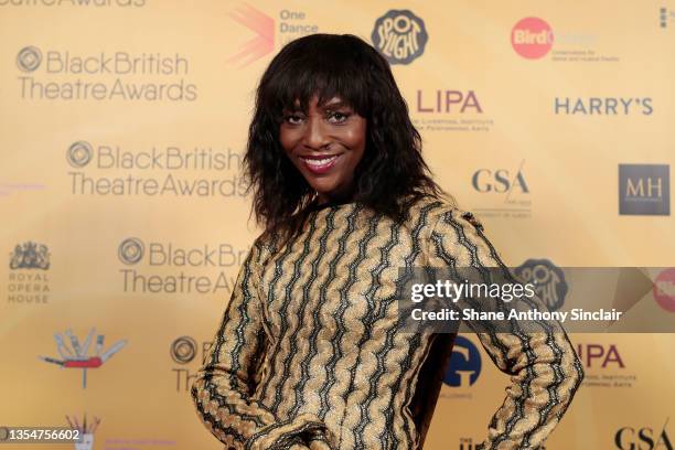 Brenda Emmanus arrives at the Black British Theatre Awards at The Old Finsbury Town Hall on November 21, 2021 in London, England.
