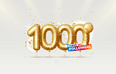 Thank you followers peoples, 1k online social group, happy banner celebrate, Vector