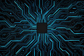 Abstract Technology Circuit board background. Futuristic chip processor code on blue technology background, vector illustration
