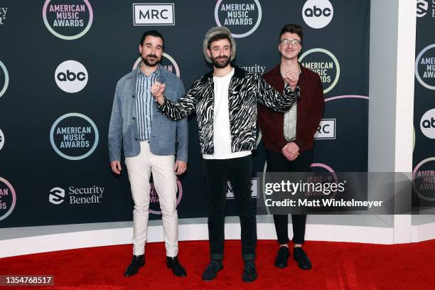 Adam Met, Jack Met, and Ryan Met of AJR attend the 2021 American Music Awards at Microsoft Theater on November 21, 2021 in Los Angeles, California.