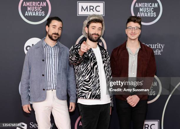 Adam Met, Jack Met, and Ryan Met of AJR attend the 2021 American Music Awards at Microsoft Theater on November 21, 2021 in Los Angeles, California.