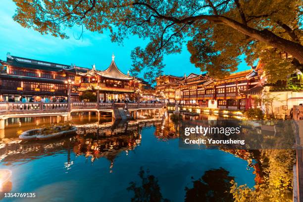 yu garden in shanghai ,night view - shanghai temple stock pictures, royalty-free photos & images