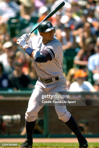 Alex Rodriguez of the New York Yankees bats against the San Francisco Giants during an Major League Baseball game June 23, 2007 at AT&T Park in San...
