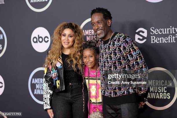 Sharonda Jones, Ty Stockman, and Boyz II Men's Shawn Stockman attend the 2021 American Music Awards at Microsoft Theater on November 21, 2021 in Los...