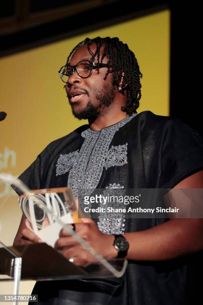 Yomi Sode wins the award for Best Production - Play for "And Breathe..." at the Almeida Theatre during the Black British Theatre Awards 2021 at The...