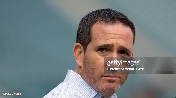 General manager Howie Roseman of the Philadelphia Eagles looks on prior to the game against the New Orleans Saints at Lincoln Financial Field on...