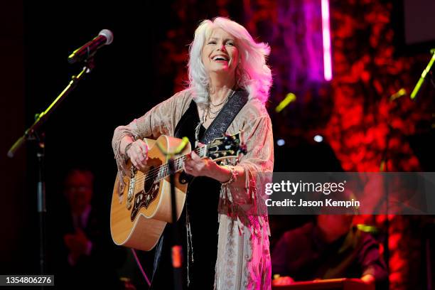 Emmylou Harris performs onstage for the 2021 Medallion Ceremony, celebrating the Induction of the Class of 2020 at Country Music Hall of Fame and...