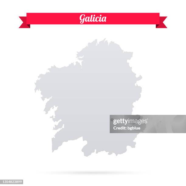 galicia map on white background with red banner - santiago de compostela stock illustrations
