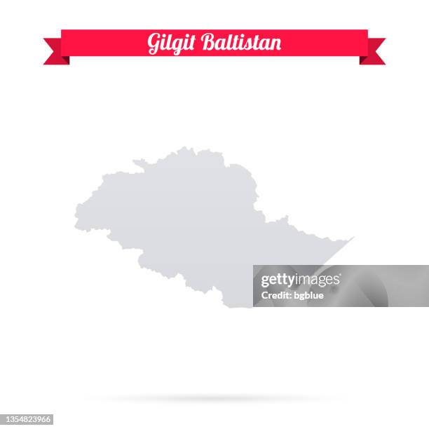 gilgit baltistan map on white background with red banner - india pakistan border stock illustrations