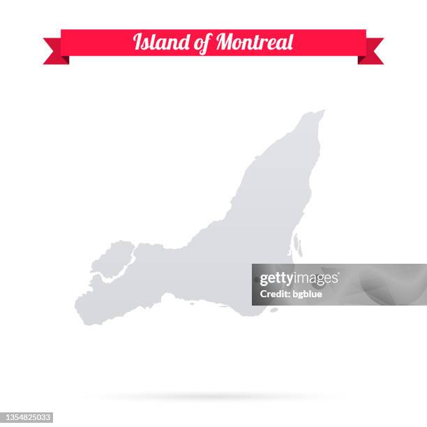 ilustraciones, imágenes clip art, dibujos animados e iconos de stock de mapa de la isla de montreal sobre fondo blanco con banner rojo - isla de montreal