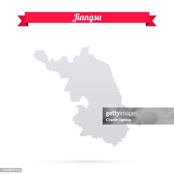 jiangsu map on white background with red banner - nanjing stock illustrations