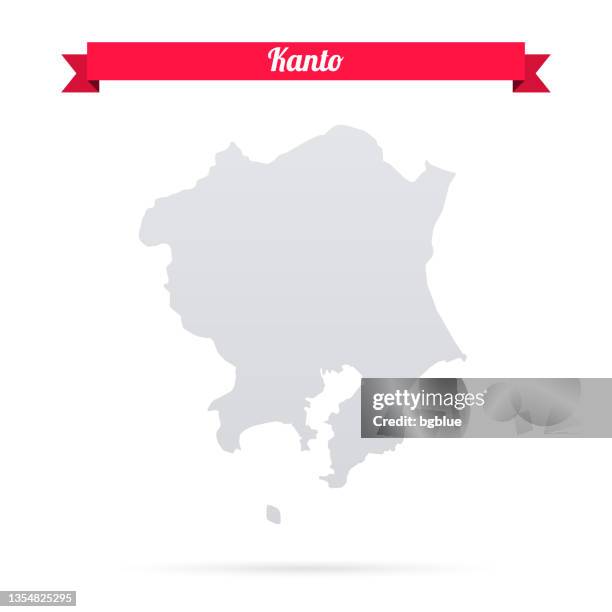 kanto map on white background with red banner - kanto region stock illustrations