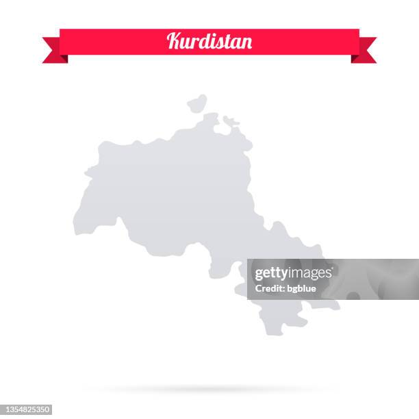 kurdistan-karte auf weißem hintergrund mit rotem banner - iraqi kurdistan stock-grafiken, -clipart, -cartoons und -symbole