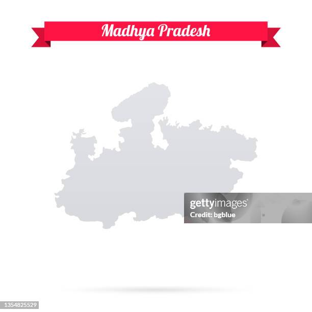 madhya pradesh map on white background with red banner - madhya pradesh stock illustrations