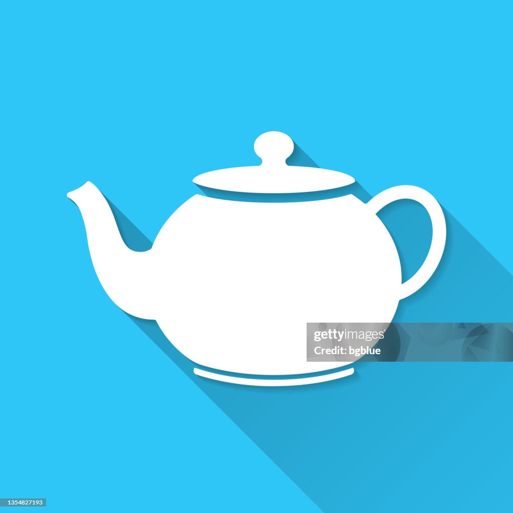 Teapot. Icon on blue background - Flat Design with Long Shadow