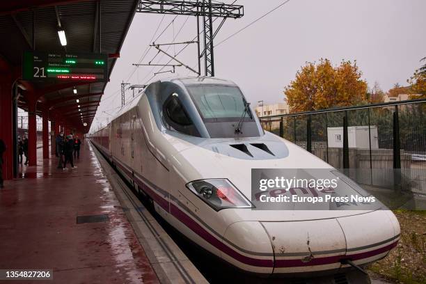 Train that will make a trip through the new high-speed section Pedralba de la Praderia-Ourense, at Madrid-Chamartin Clara Campoamor station, on 22...