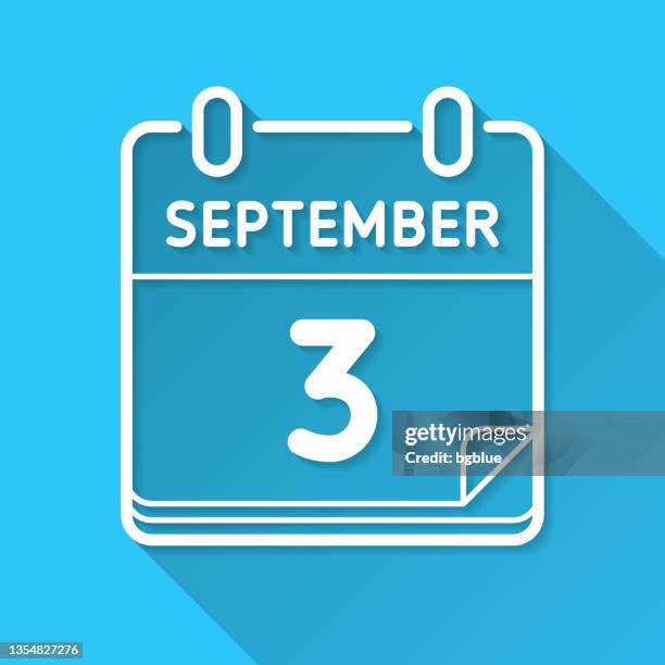 september 3. icon on blue background - flat design with long shadow - three levels stock illustrations