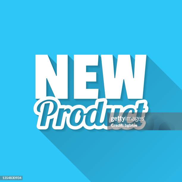 new product. icon on blue background - flat design with long shadow - product stock illustrations