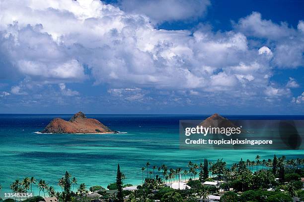 a view of oahu, lanikai and the mouku lua islands in hawaii - 凱盧阿 個照片及圖片檔