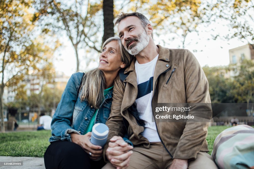 Portrait of a mature couple enjoying their vacation in Barcelona