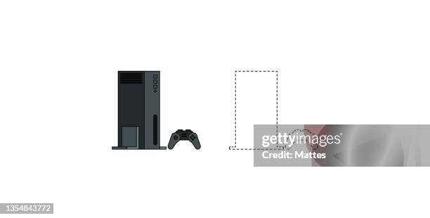 simplified icon of a modern gaming console with its shadow drawn in doted lines. - process automation abstract stock illustrations
