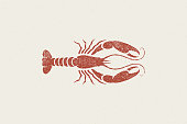Lobster silhouette for seafood restaurant menu and logo hand drawn stamp effect vector illustration