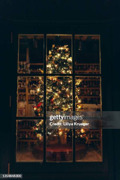 festive christmas showcase or background. - snow window stock pictures, royalty-free photos & images