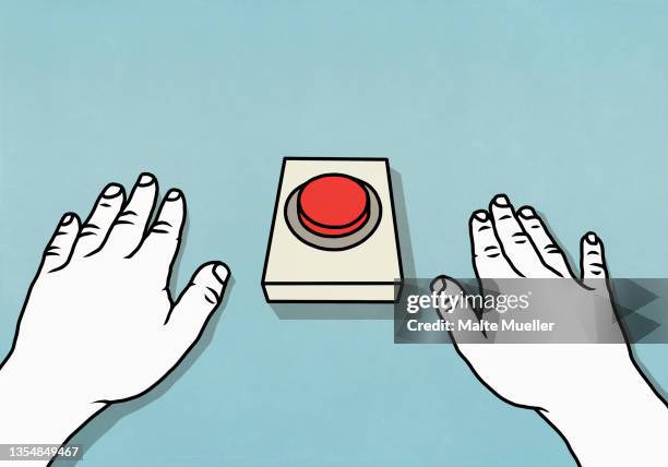 ilustrações, clipart, desenhos animados e ícones de hands poised at red button - botão do pânico