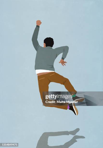 bildbanksillustrationer, clip art samt tecknat material och ikoner med happy man jumping for joy - hoppa