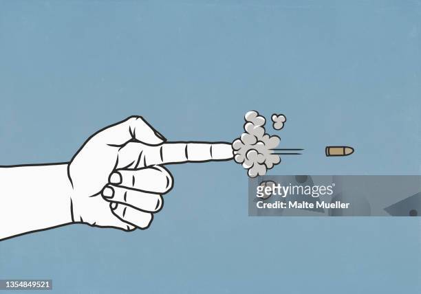 finger gun shooting bullet - blame stock illustrations