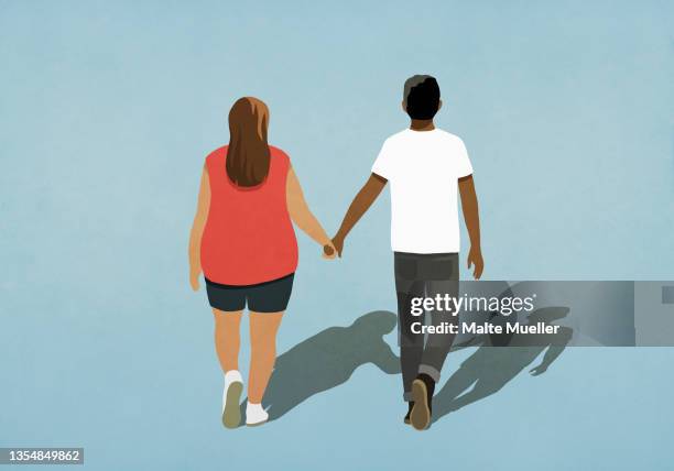 couple holding hands walking - couple relationship stock illustrations