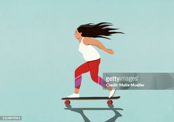 carefree woman skateboarding - sports stock illustrations