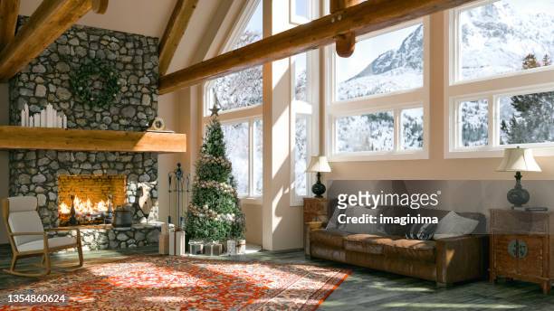 new year celebration at chalet - cosy stock pictures, royalty-free photos & images