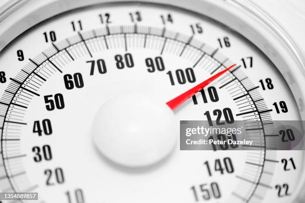 scales showing high weight - obesity imagens e fotografias de stock