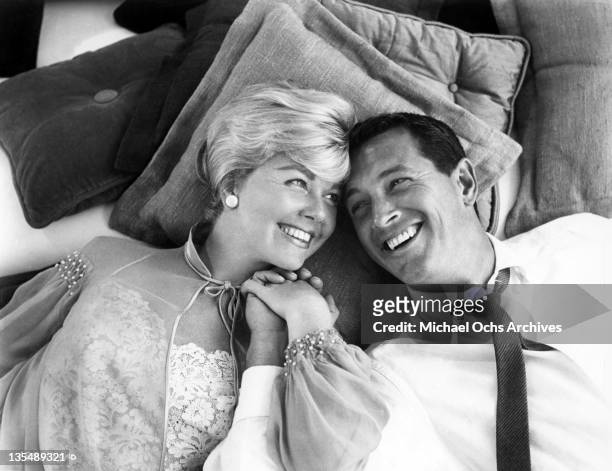 American actors Doris Day and Rock Hudson in a scene from the Universal-International comedy 'Pillow Talk,' 1959.