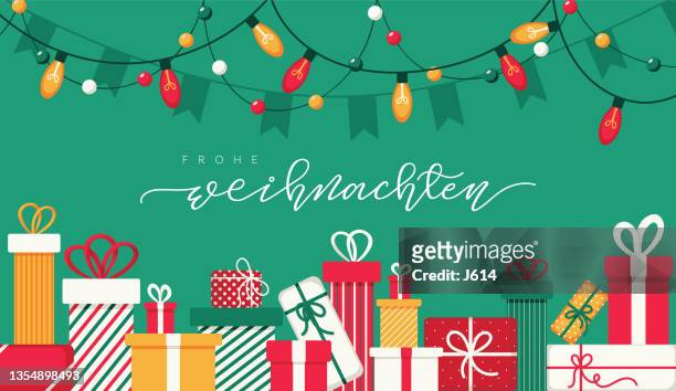 skurrile weihnachtskarte auf deutsch - lichterkette dekoration stock-grafiken, -clipart, -cartoons und -symbole