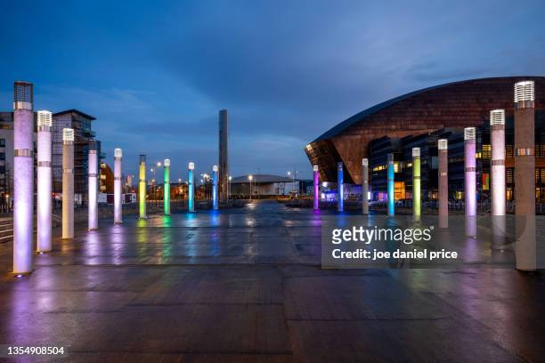 roald dahl plass, cardiff bay, cardiff, wales - cardiff bay stock pictures, royalty-free photos & images