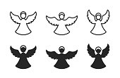 christmas angel icon set. christmas and religion symbols. flat and line style
